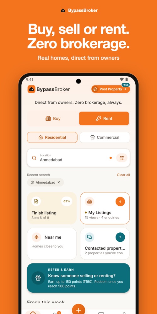 Home screen with Buy and Rent search
